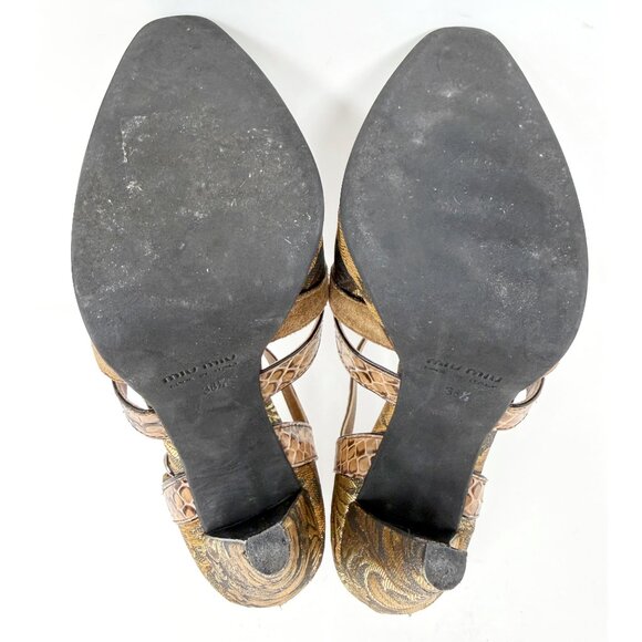 Miu Miu Fall 2004 Runway Heels 38.5 Bronze Brocade Vintage Archive Platform - Picture 9 of 10